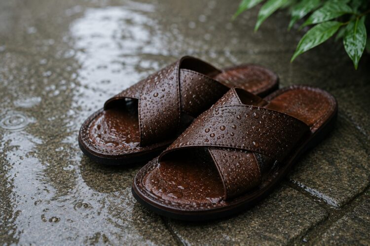 雨に濡れたサンダル